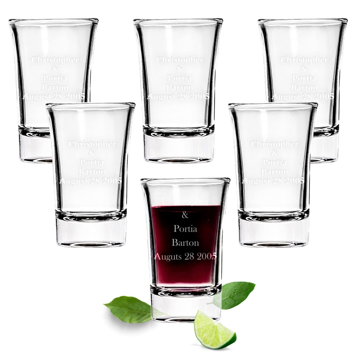 CKB Products - Set of 6 Personalized Shot Glasses, Laser-Etched Engraving, Customized Couples Gifts, House Warming Great for Wedding Favors, Bachelorette Party Decorations, Favors