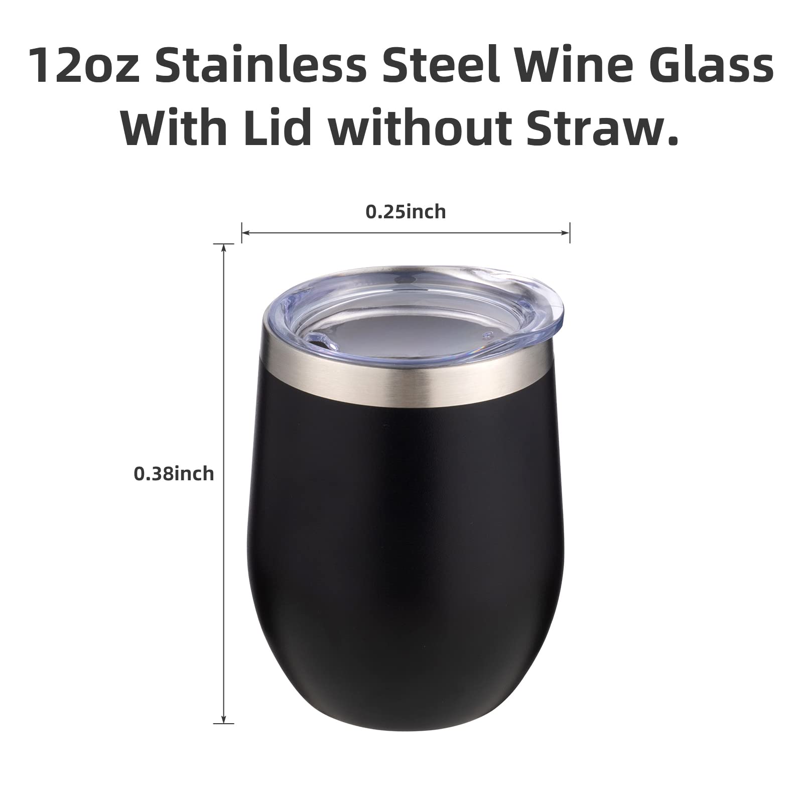 StarSpeed 12OZ Stainless Steel Wine Tumbler with lid. Stemless Double Wall Insulated Wine Tumbler.Wine Glass is suitable for different scenes, parties,outdoor, gifts and so on.(Black, 1)
