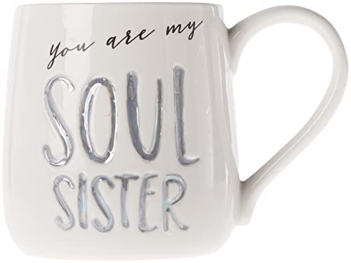 Enesco Our Name is Mud “Soul Sister” Stoneware Engraved Coffee Mug, 1 Count (Pack of 1), Gray