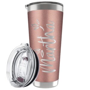 personalized tumblers w/lid - 20 or 30 oz rose gold - vacuum insulated travel coffee mugs - stainless steel double wall tumbler - personalized cups with name, text