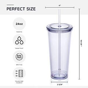 Zephyr Canyon 24oz Double Wall Plastic Tumblers with Lids and Straws | Large Classic Travel Tumbler | Clear Reusable Cups with Straws | BPA Free (Multicolor - 4 Pack)