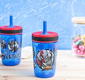 Zak Designs Marvel Spider-Man and Venom Kelso Tumbler Set, Leak-Proof Screw-On Lid with Straw, Made of Durable Plastic and Silicone, Perfect Bundle for Kids (15 oz, 2pc Set)