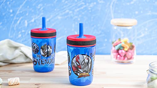 Zak Designs Marvel Spider-Man and Venom Kelso Tumbler Set, Leak-Proof Screw-On Lid with Straw, Made of Durable Plastic and Silicone, Perfect Bundle for Kids (15 oz, 2pc Set)