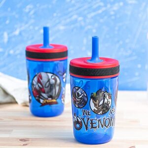 Zak Designs Marvel Spider-Man and Venom Kelso Tumbler Set, Leak-Proof Screw-On Lid with Straw, Made of Durable Plastic and Silicone, Perfect Bundle for Kids (15 oz, 2pc Set)