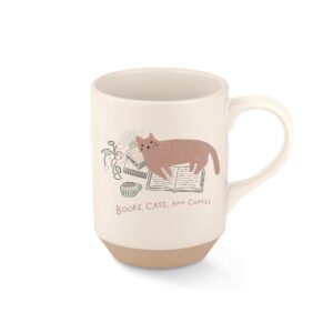 fringe studio coffee cat stoneware mug, 1 count (pack of 1), natural