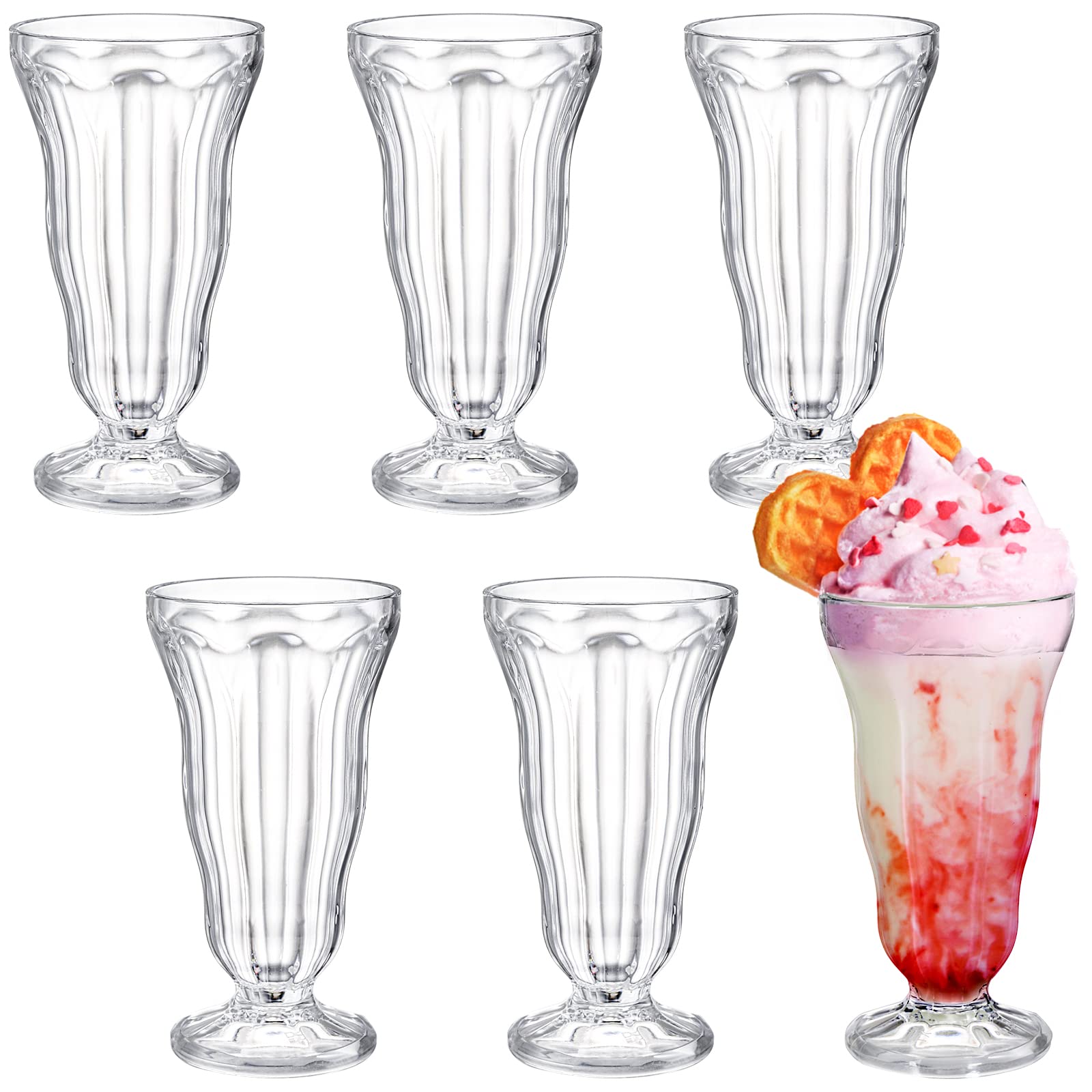 Mezchi 6 Pack Acrylic Milkshake Glasses, 15 OZ Clear Old Fashioned Soda Glass, Shatterproof Footed Ice Cream Cups, Plastic Pina Colada Fountain Glasses, Great for Juice, Tropical Drinks, Party