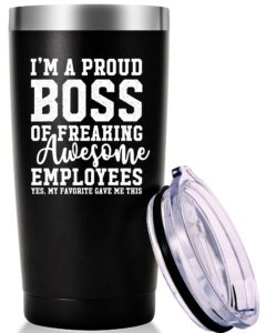 amzushome i am a proud boss travel mug tumbler.funny boss day,office gifts.moving appreciation retirement birthday christmas gifts for men women boss boss lady from employees(20oz black)