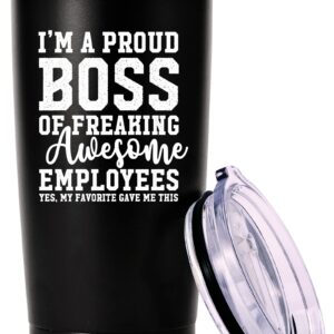 AMZUShome I Am A Proud Boss Travel Mug Tumbler.Funny Boss Day,Office Gifts.Moving Appreciation Retirement Birthday Christmas Gifts For Men Women Boss Boss Lady From Employees(20oz Black)