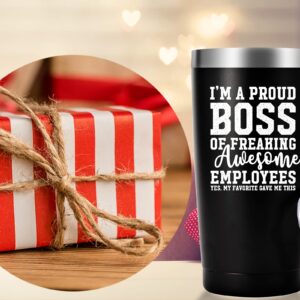 AMZUShome I Am A Proud Boss Travel Mug Tumbler.Funny Boss Day,Office Gifts.Moving Appreciation Retirement Birthday Christmas Gifts For Men Women Boss Boss Lady From Employees(20oz Black)