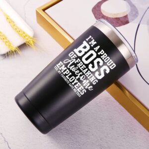 AMZUShome I Am A Proud Boss Travel Mug Tumbler.Funny Boss Day,Office Gifts.Moving Appreciation Retirement Birthday Christmas Gifts For Men Women Boss Boss Lady From Employees(20oz Black)