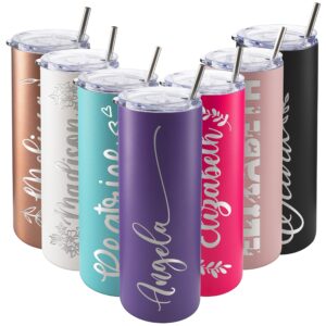 personalized skinny tumblers with lid, gifts for her 20 oz purple, 12 designs | custom engraved tumbler w name - personalized cups - gifts for women, double-walled stainless steel