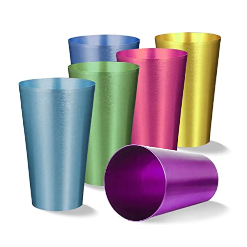 ALUMINUM TUMBLERS Retro Jewel Aluminum Colored Tumblers Cups Set of 6, Multicolor,16 FL OZ