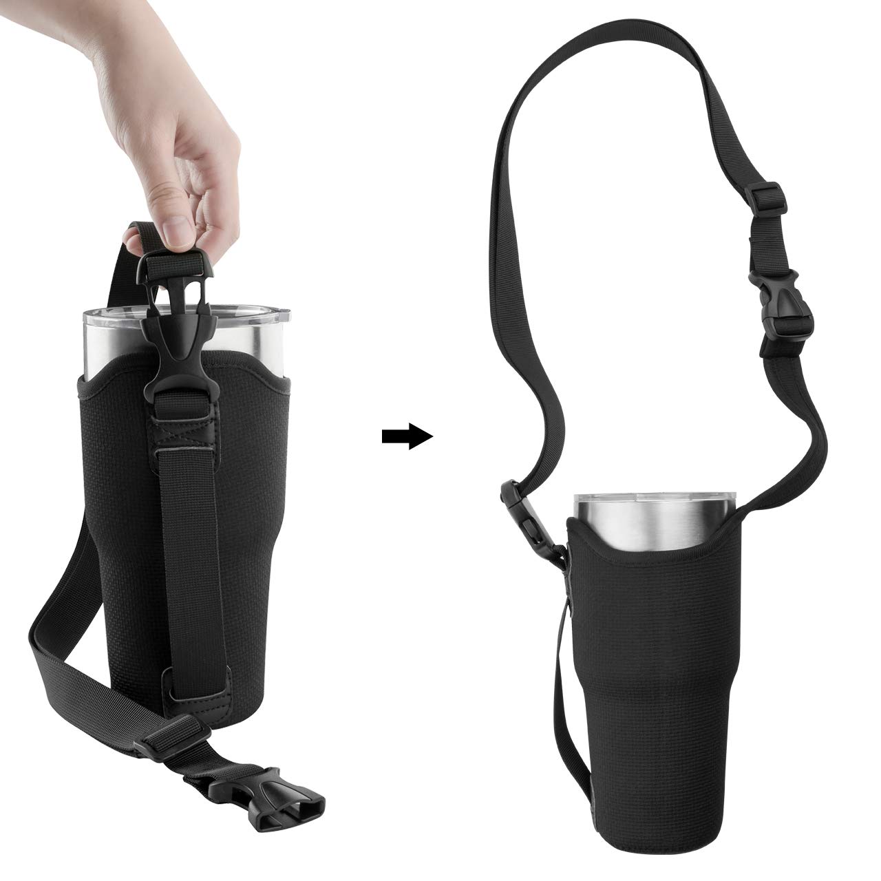 Beautyflier Neoprene 3IN1 Tumbler Carrier Holder Pouch Compatible with 30oz YETI Rambler/Stanley IceFlow Stainless Steel Tumbler, Insulated Cup Holder with Handle and Adjustable Shoulder Sling