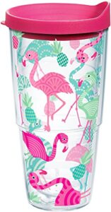 tervis flamingo pattern made in usa double walled insulated tumbler travel cup keeps drinks cold & hot, 24oz, classic