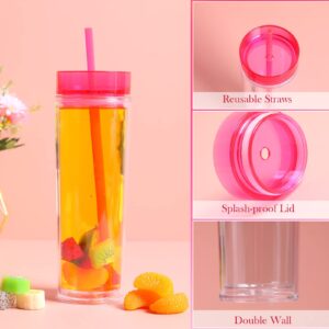 Hoolerry 30 Pcs Acrylic Skinny Tumblers 16 oz Acrylic Tumblers with Lids and Straws Double Wall Plastic Tumbler Skinny Tumbler Plastic Skinny Tumblers Bulk for Drink Party Birthday Gifts, Multicolor