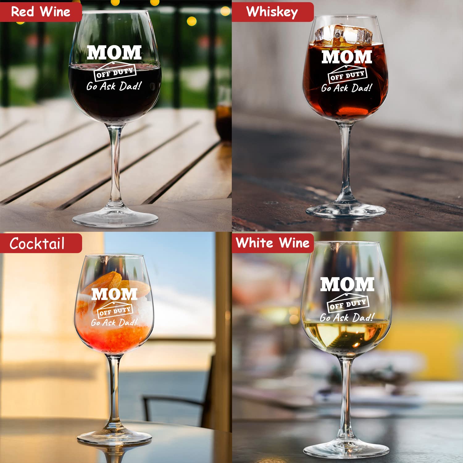 Mom Off Duty Funny Mom Wine Glass- Funny Wine Glasses to Mom for Birthday- Gift for Her, Mom, Best Friend or Wife Gifts- Unique Present Idea when Mommin' Ain't Easy