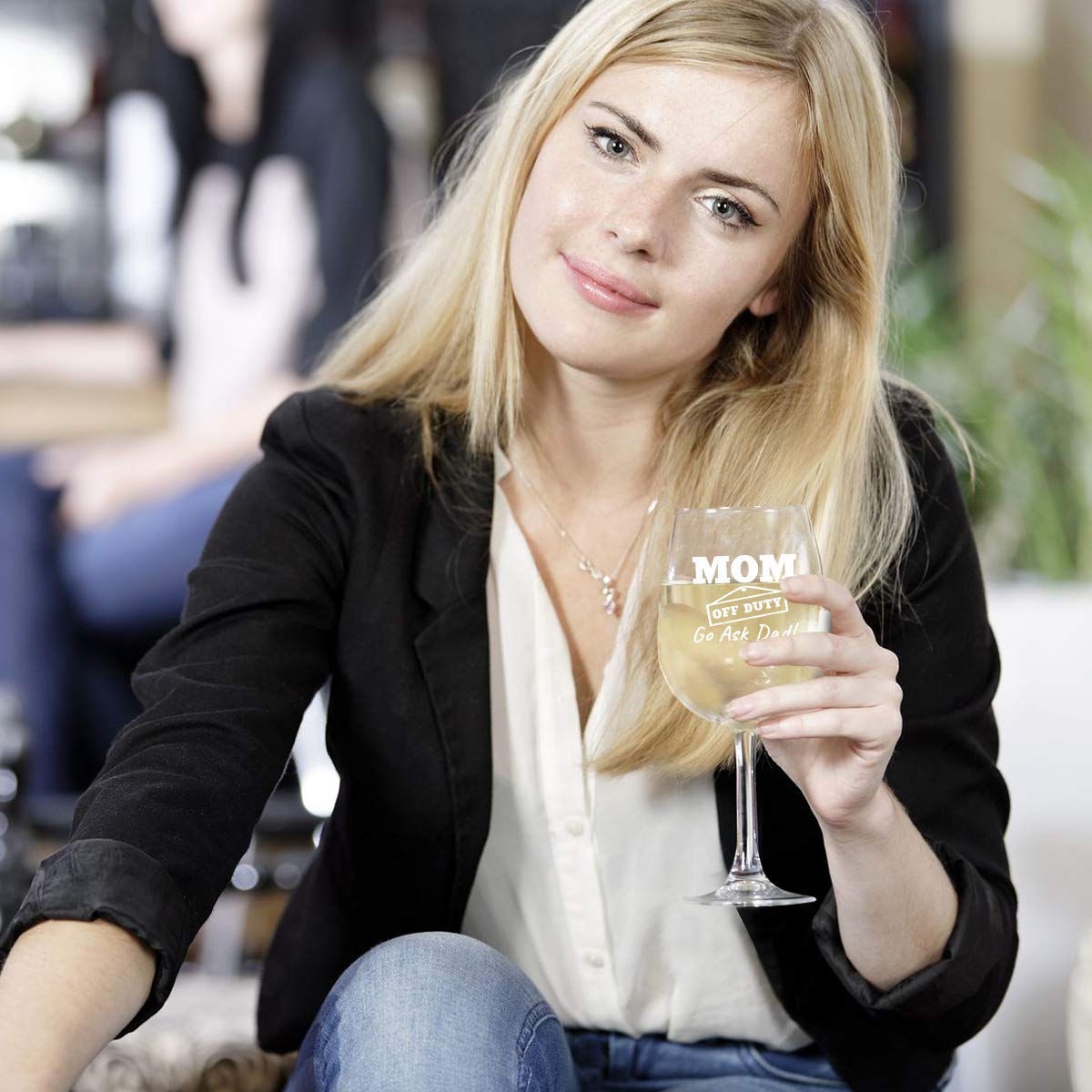 Mom Off Duty Funny Mom Wine Glass- Funny Wine Glasses to Mom for Birthday- Gift for Her, Mom, Best Friend or Wife Gifts- Unique Present Idea when Mommin' Ain't Easy