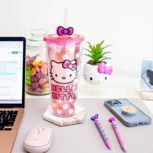 Silver Buffalo Sanrio Hello Kitty Face Carnival Cup With Lid and Topper Straw | Holds 24 Ounces