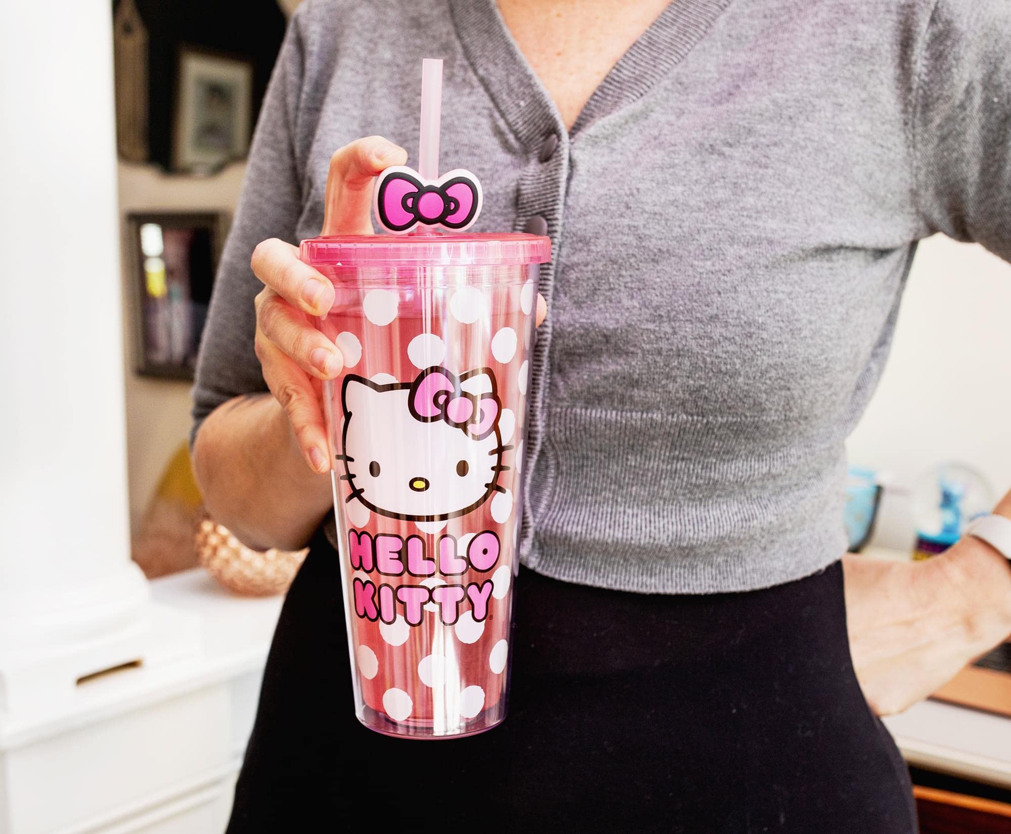 Silver Buffalo Sanrio Hello Kitty Face Carnival Cup With Lid and Topper Straw | Holds 24 Ounces