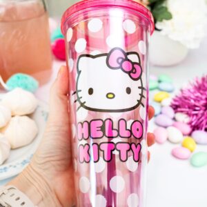 Silver Buffalo Sanrio Hello Kitty Face Carnival Cup With Lid and Topper Straw | Holds 24 Ounces