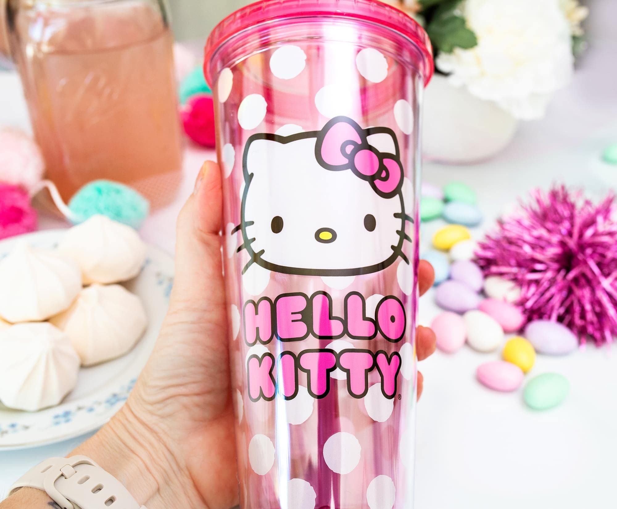 Silver Buffalo Sanrio Hello Kitty Face Carnival Cup With Lid and Topper Straw | Holds 24 Ounces