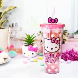 Silver Buffalo Sanrio Hello Kitty Face Carnival Cup With Lid and Topper Straw | Holds 24 Ounces