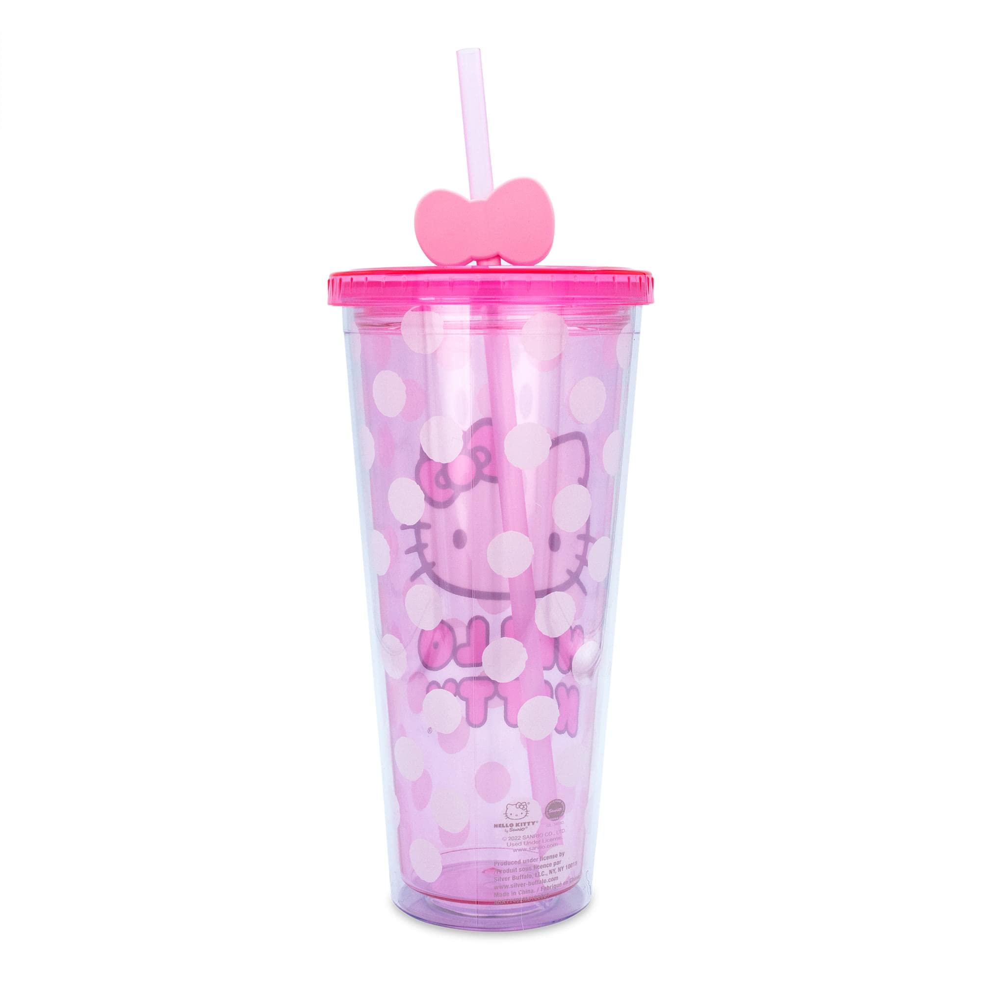 Silver Buffalo Sanrio Hello Kitty Face Carnival Cup With Lid and Topper Straw | Holds 24 Ounces