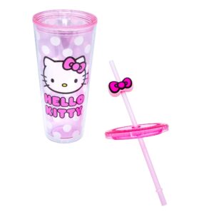 Silver Buffalo Sanrio Hello Kitty Face Carnival Cup With Lid and Topper Straw | Holds 24 Ounces