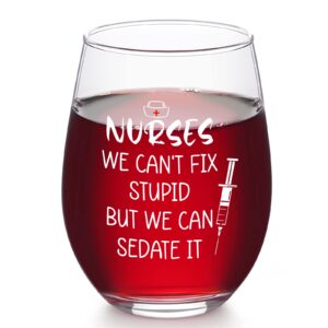 futtumy nurse gifts, we can't fix stupid but we can sedate it stemless wine glass 17oz, nurse practitioner gift nurse week gift nurse graduation gift christmas gift birthday gift for nurse doctor her