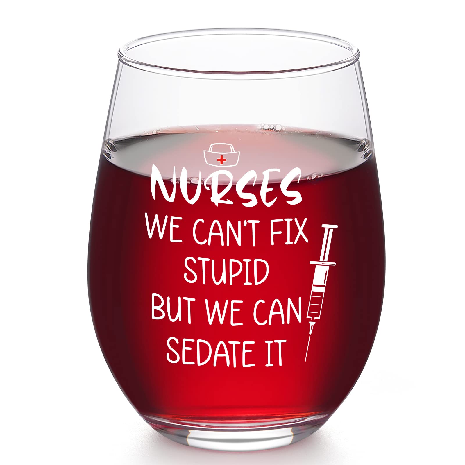 Futtumy Nurse Gifts, We Can't Fix Stupid But We Can Sedate It Stemless Wine Glass 17oz, Nurse Practitioner Gift Nurse Week Gift Nurse Graduation Gift Christmas Gift Birthday Gift for Nurse Doctor Her