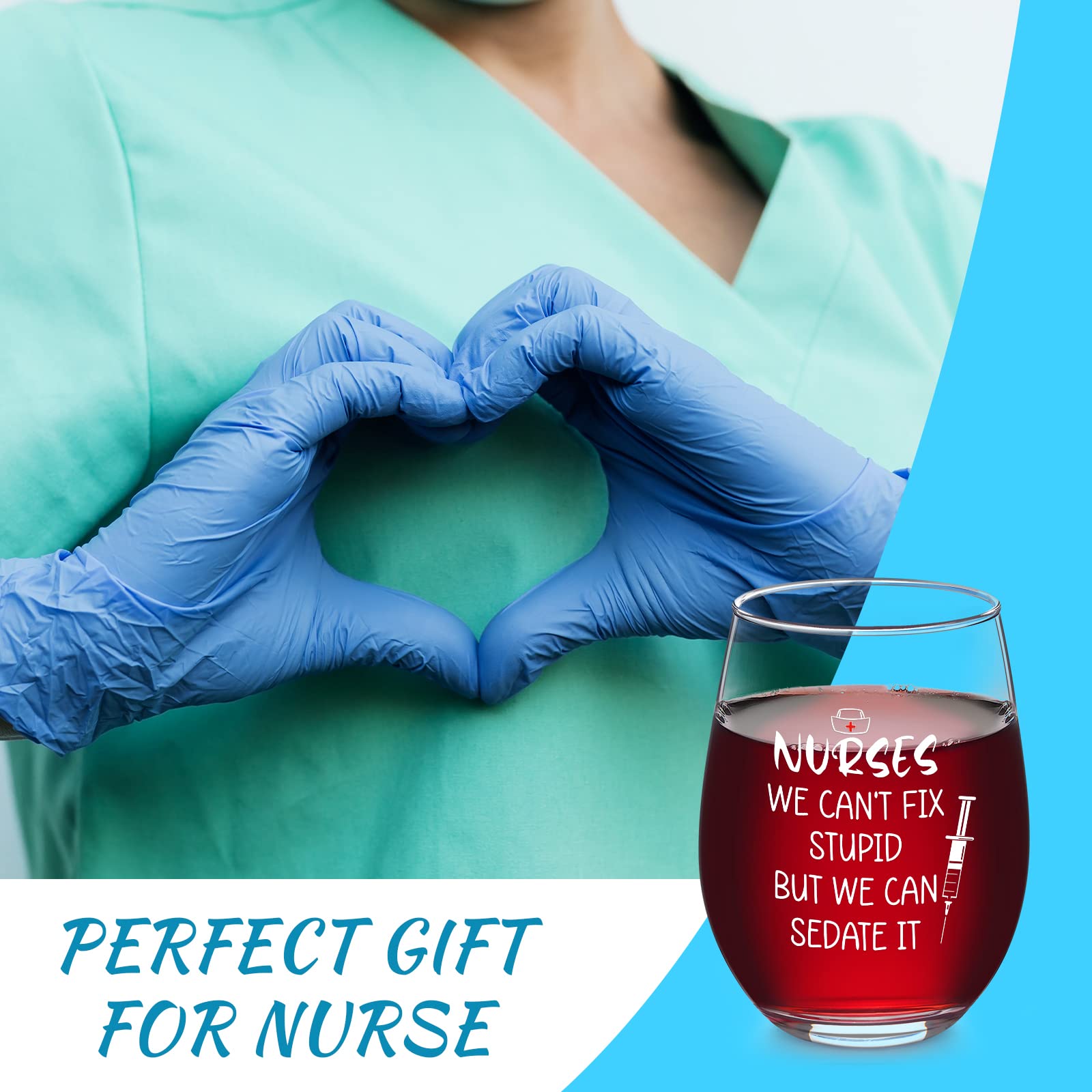 Futtumy Nurse Gifts, We Can't Fix Stupid But We Can Sedate It Stemless Wine Glass 17oz, Nurse Practitioner Gift Nurse Week Gift Nurse Graduation Gift Christmas Gift Birthday Gift for Nurse Doctor Her