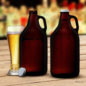 DISCOUNT PROMOS 6 Amber Glass Beer Growlers Set, 64 oz. - Screw on Lid, Sturdy, Barware - Amber