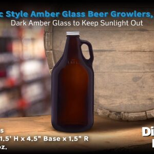 DISCOUNT PROMOS 6 Amber Glass Beer Growlers Set, 64 oz. - Screw on Lid, Sturdy, Barware - Amber