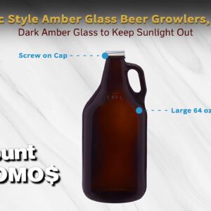 DISCOUNT PROMOS 6 Amber Glass Beer Growlers Set, 64 oz. - Screw on Lid, Sturdy, Barware - Amber