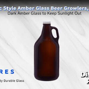 DISCOUNT PROMOS 6 Amber Glass Beer Growlers Set, 64 oz. - Screw on Lid, Sturdy, Barware - Amber