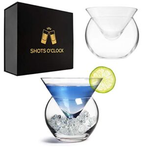 lemonsoda stemless martini glasses with chiller set of 2 - elegant cocktail glass set with server bowl - beautiful bar martini gift set for margarita, manhattan cocktails | sc2025