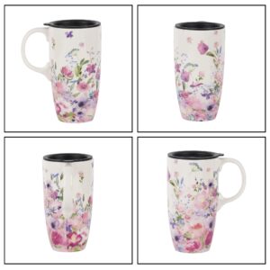Topadorn Ceramic Mugs Porcelain Latte Tea Cup Coffee Mug with Gift Box,17oz.Pink Garden