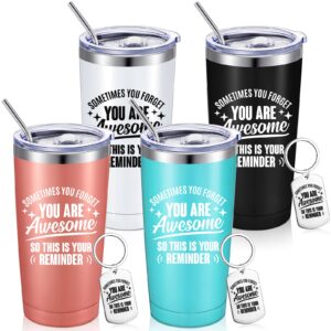 sieral employee appreciation gifts bulk thank you gifts inspirational you are awesome tumbler 20 oz stainless steel wine cup with keychain for women men coworker(multicolor, 4 sets)