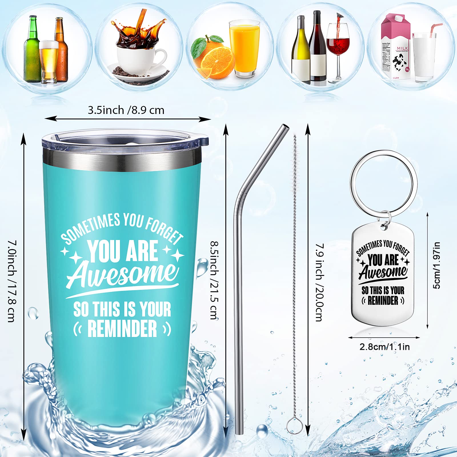 Sieral Employee Appreciation Gifts Bulk Thank You Gifts Inspirational You Are Awesome Tumbler 20 oz Stainless Steel Wine Cup with Keychain for Women Men Coworker(Multicolor, 4 Sets)