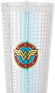 Spoontiques - Diamond Tumbler - Textured Cup with Straw - Double Wall Insulated and BPA Free - 20 oz - Wonder Woman