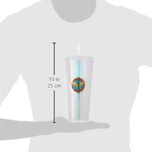 Spoontiques - Diamond Tumbler - Textured Cup with Straw - Double Wall Insulated and BPA Free - 20 oz - Wonder Woman