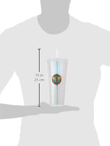 Spoontiques - Diamond Tumbler - Textured Cup with Straw - Double Wall Insulated and BPA Free - 20 oz - Wonder Woman