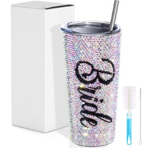 vesici bling diamond bride tumbler 20 oz bridal insulated tumbler with straw and lid bridal shower gifts, wedding gifts for bride engagement party bachelorette party maid of honor tumbler (stylish)