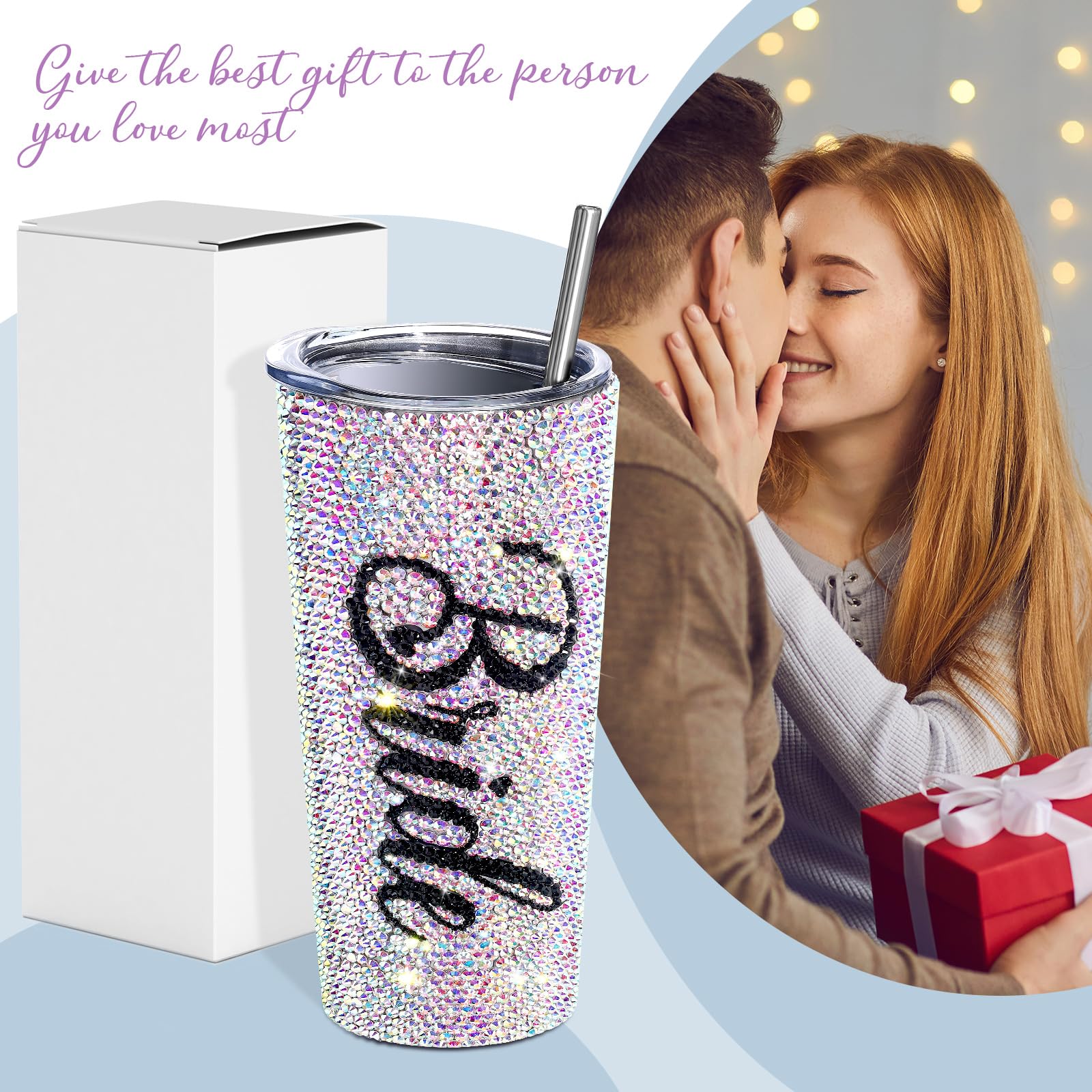 Vesici Bling Diamond Bride Tumbler 20 oz Bridal Insulated Tumbler with straw and lid Bridal Shower Gifts, Wedding Gifts For Bride Engagement Party Bachelorette Party Maid of Honor Tumbler (Stylish)