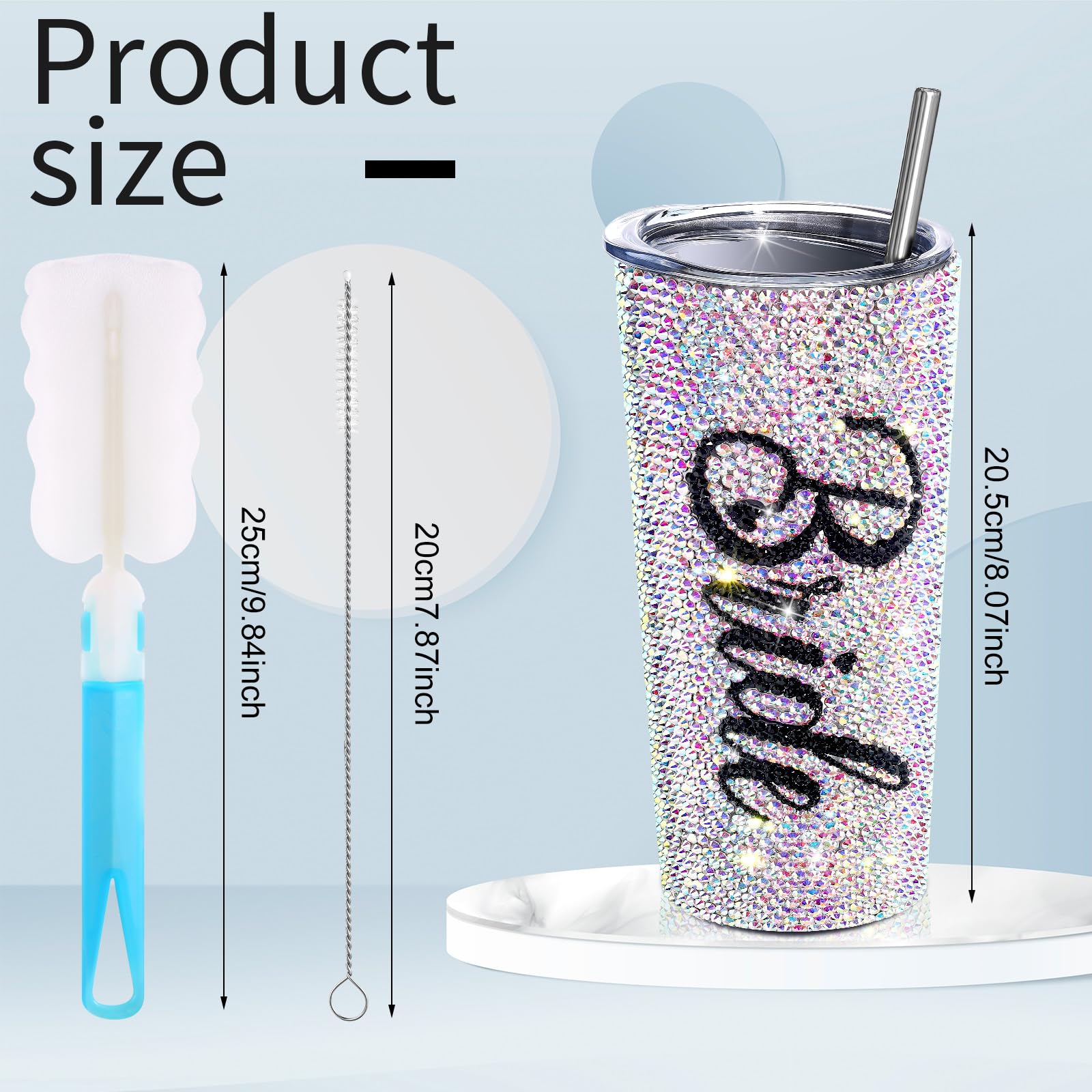 Vesici Bling Diamond Bride Tumbler 20 oz Bridal Insulated Tumbler with straw and lid Bridal Shower Gifts, Wedding Gifts For Bride Engagement Party Bachelorette Party Maid of Honor Tumbler (Stylish)