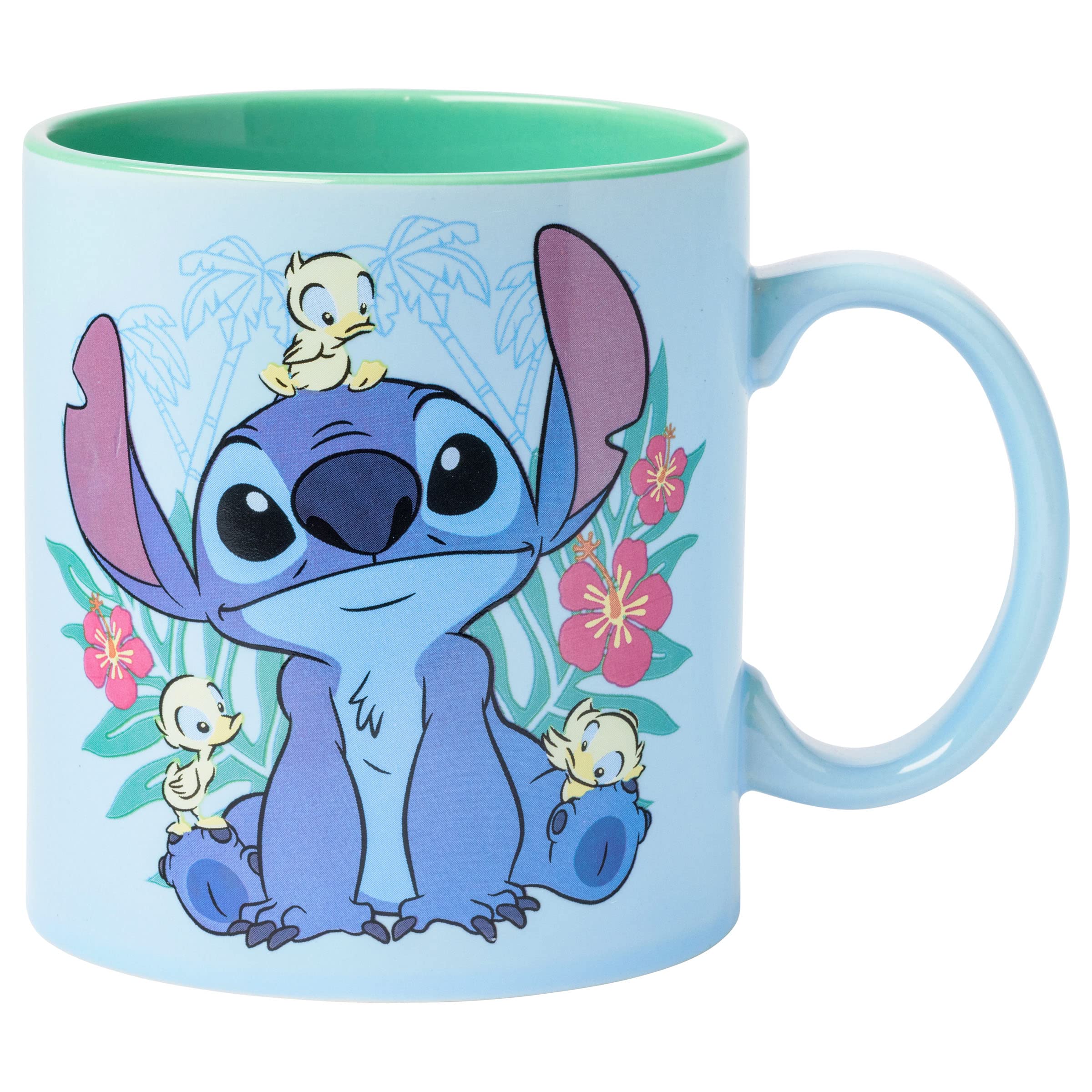 Silver Buffalo Disney Lilo and Stitch Floral Ducks Ceramic Coffee Mug, 20 Ounces, 20oz Stitch Floral Ducks, 20oz