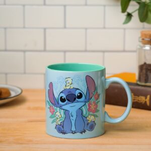 Silver Buffalo Disney Lilo and Stitch Floral Ducks Ceramic Coffee Mug, 20 Ounces, 20oz Stitch Floral Ducks, 20oz