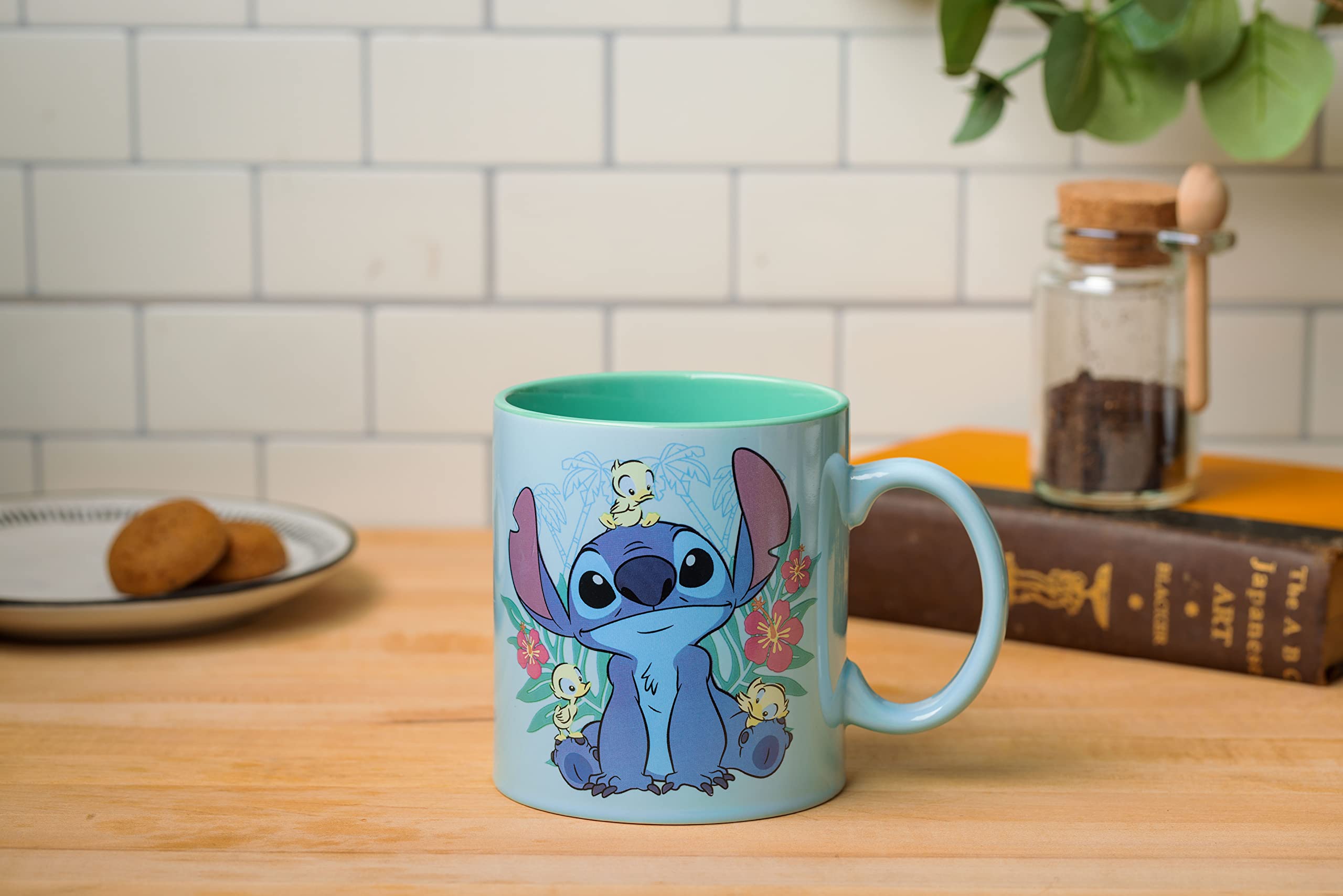 Silver Buffalo Disney Lilo and Stitch Floral Ducks Ceramic Coffee Mug, 20 Ounces, 20oz Stitch Floral Ducks, 20oz