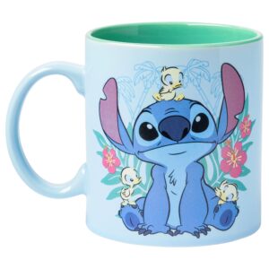 Silver Buffalo Disney Lilo and Stitch Floral Ducks Ceramic Coffee Mug, 20 Ounces, 20oz Stitch Floral Ducks, 20oz