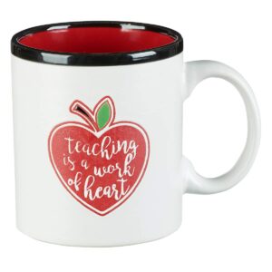 teaching is a work of heart coffee mug, w/red heart apple, teacher appreciation end of year gift, 13 oz white ceramic microwave dishwasher safe